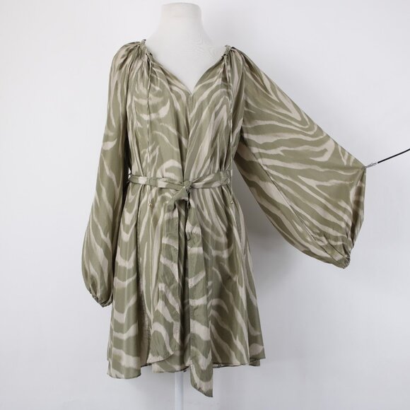 Banana Republic Dress $270 Sz S Mossy Green Tan Belt Unlined 100% Silk Dress - Picture 5 of 16
